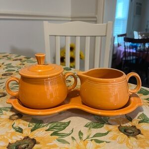 Fiesta Vintage Tangerine? Creamer & Sugar Bowl On Tray Marked